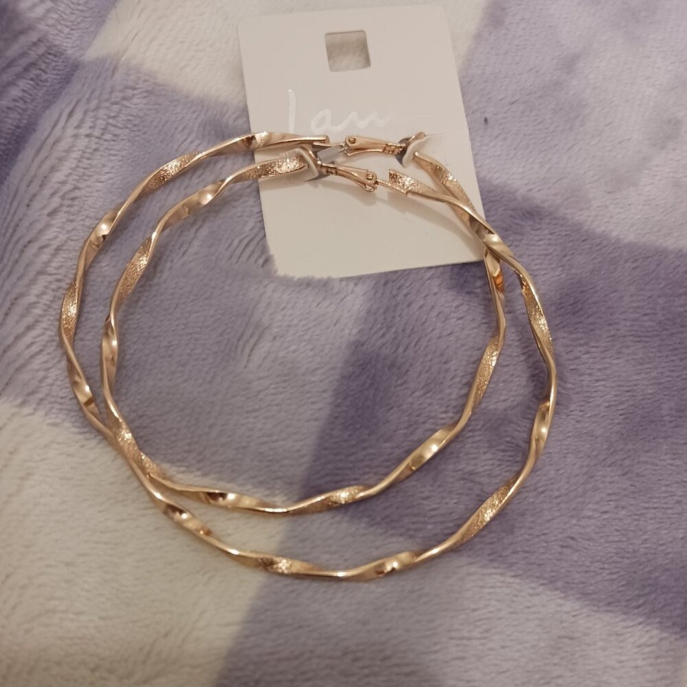 I Am Fashion Jewelry Gold Plated Large Oversized Thin Twisted Hoop Earrings